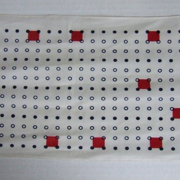 Vintage scarf Vera Neumann white scarf with blue circle and dots red squares - Picture 4 of 8